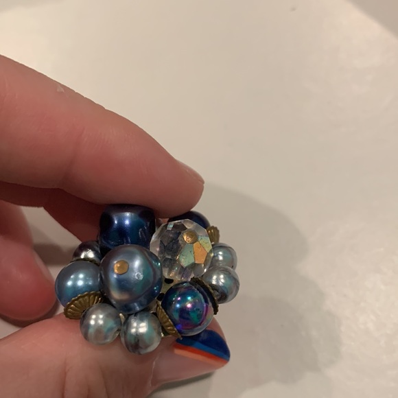 Blue Beaded Clip On Earrings - Picture 6 of 6